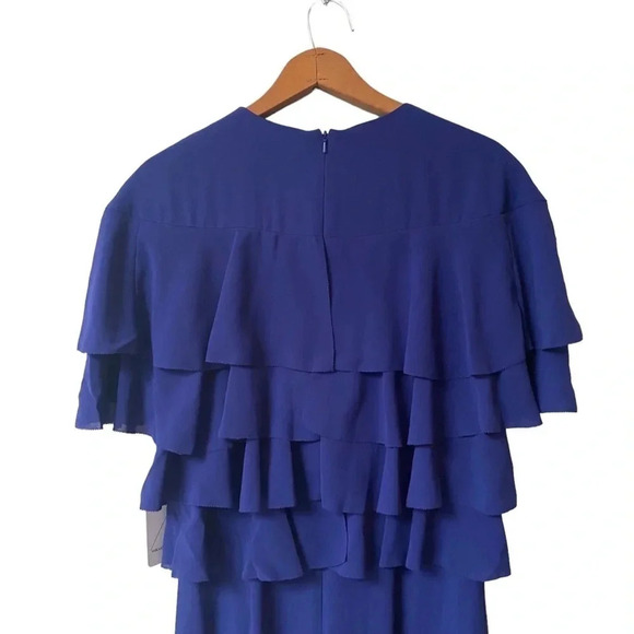 NWT Mikael Aghal Ruffled Crepe Gown 4 | Royal Blue Formal Evening Dress - Picture 9 of 14